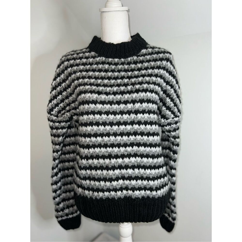 New! Gothic Striped Knitted Tri Color Sweater Medium